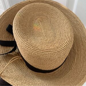 Helen Kaminski Newport Classic Woven Raffia Hat Natural straw boater summer Hat